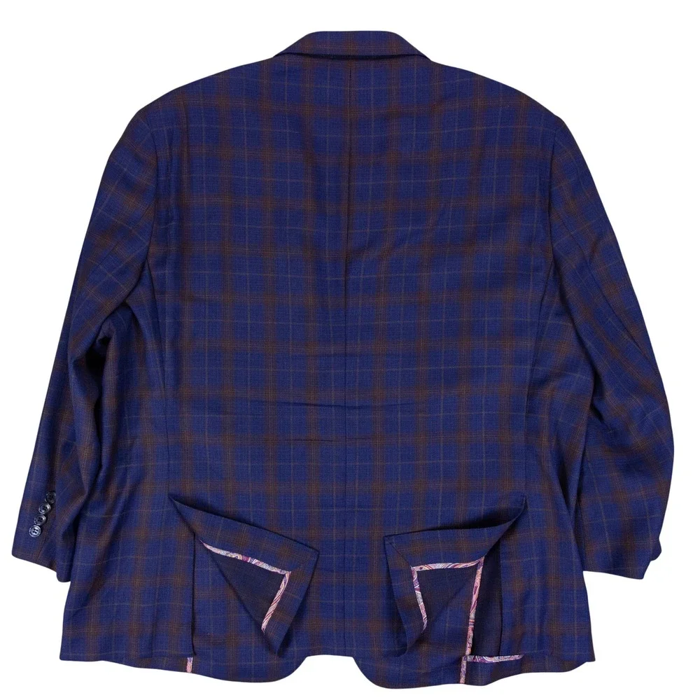 Tiglio Luxe Modern Fit Blazer Mens 52R Blue Plaid Wool Paisley Lining Biella